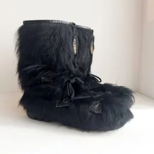 Point Nord Black Goat Skin Fur Trapper Boots with Fleece Liners 11 men's