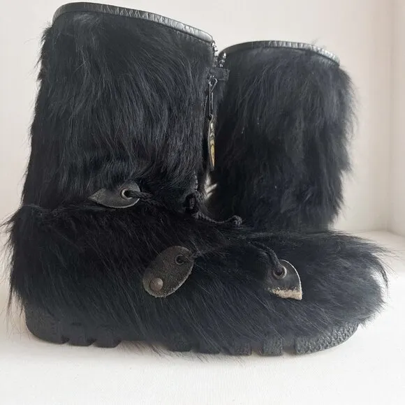 Point Nord Black Goat Skin Fur Trapper Boots with Fleece Liners 11 men's