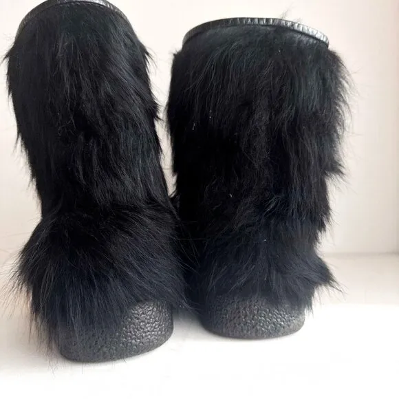Point Nord Black Goat Skin Fur Trapper Boots with Fleece Liners 11 men's