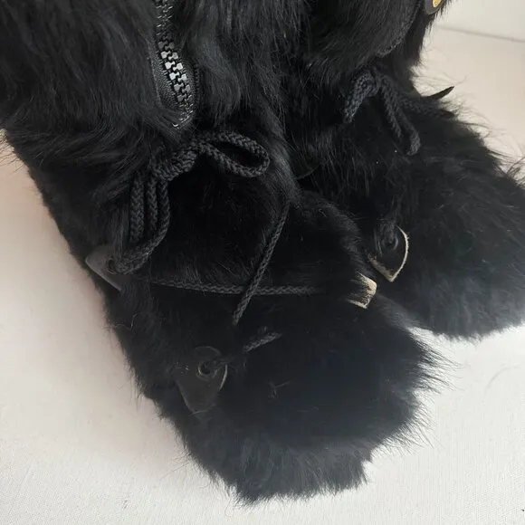 Point Nord Black Goat Skin Fur Trapper Boots with Fleece Liners 11 men's