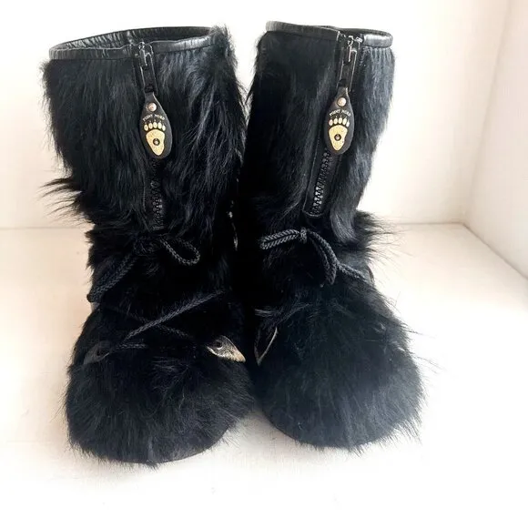 Point Nord Black Goat Skin Fur Trapper Boots with Fleece Liners 11 men's