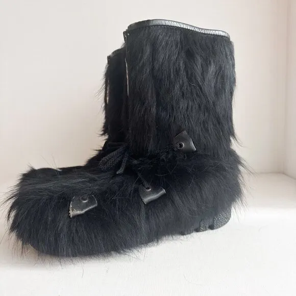 Point Nord Black Goat Skin Fur Trapper Boots with Fleece Liners 11 men's