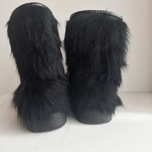 Point Nord Black Goat Skin Fur Trapper Boots with Fleece Liners 11 men's