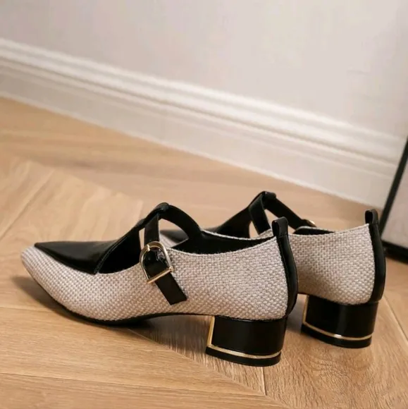 PointedToeMetal Thick Heel Fashion Mary Jane Oxfords For Women,Casual Work Flats