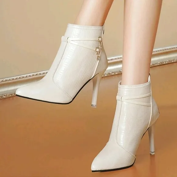 Pointy Toe Short Boots For Women,Fashionable High Heels Stiletto Heel Boots