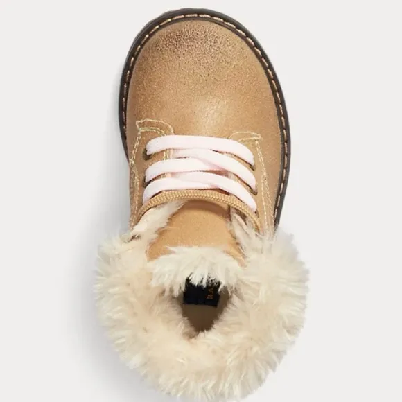 POLO Ralph Lauren Burnley Fleece-Lined LeatherBoot Pink &amp; Tan Toddler size 8