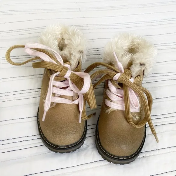 POLO Ralph Lauren Burnley Fleece-Lined LeatherBoot Pink &amp; Tan Toddler size 8