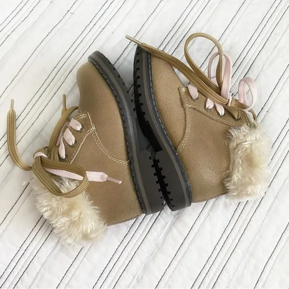 POLO Ralph Lauren Burnley Fleece-Lined LeatherBoot Pink &amp; Tan Toddler size 8