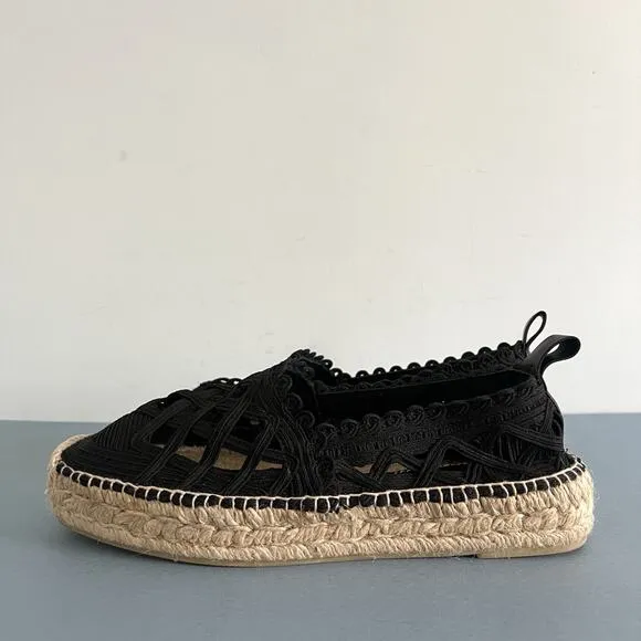 Polo Ralph Lauren Macrame Espadrille Black Lace Slip On Loafers