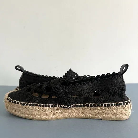Polo Ralph Lauren Macrame Espadrille Black Lace Slip On Loafers