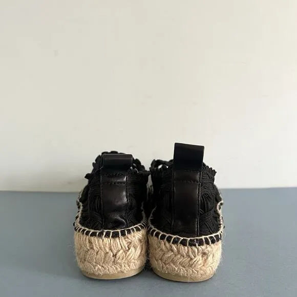 Polo Ralph Lauren Macrame Espadrille Black Lace Slip On Loafers