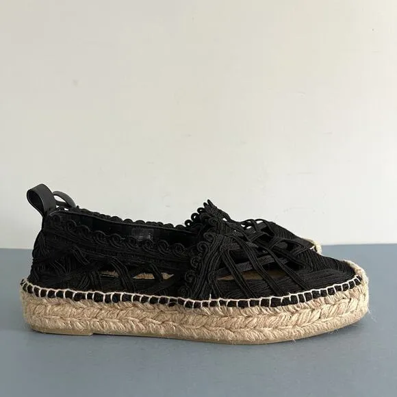 Polo Ralph Lauren Macrame Espadrille Black Lace Slip On Loafers