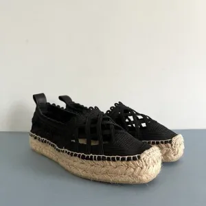 Polo Ralph Lauren Macrame Espadrille Black Lace Slip On Loafers
