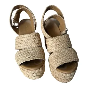 Polo Ralph Lauren Tan Ankle Strap Straw Wedge Sandals Size 9M