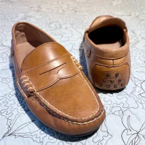 POLO RALPH LAUREN Wes Mens Tan Leather Driving Moccasin Penny Loafers Sz 8D🧡