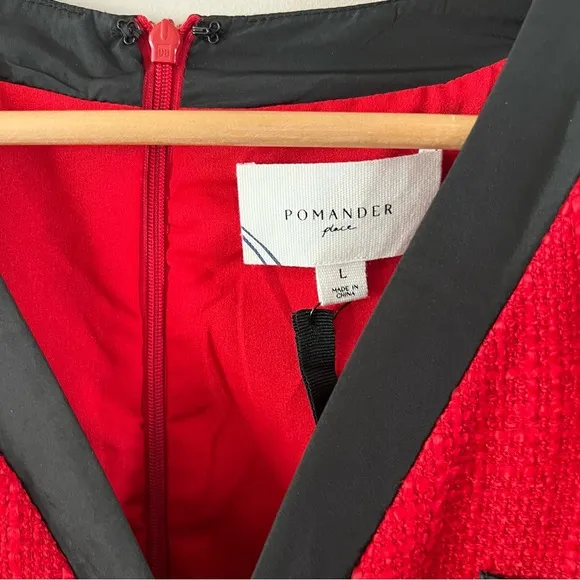 Pomander place red black coco tweed bow mini dress size large