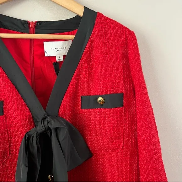 Pomander place red black coco tweed bow mini dress size large
