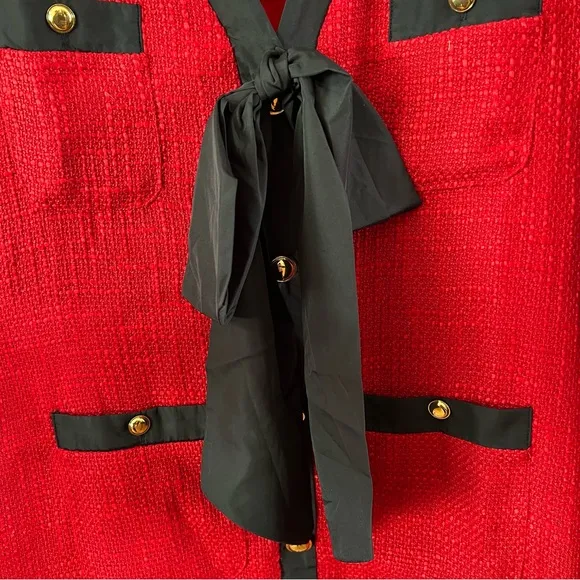 Pomander place red black coco tweed bow mini dress size large