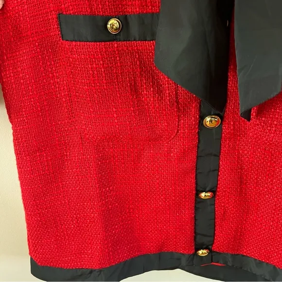 Pomander place red black coco tweed bow mini dress size large