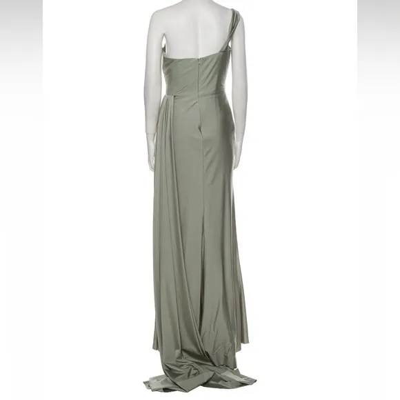 PORTIA &amp; SCARLETT Sage Olive Green One Shoulder Maxi Gown Dress Rhinestone Bust