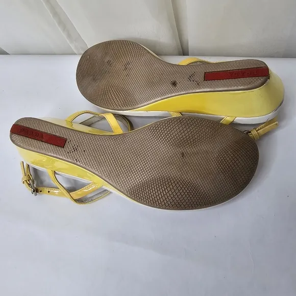 Prada Calzature Donna Patent Yellow and White Mirror Sandals Size 37.5
