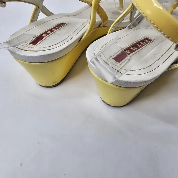 Prada Calzature Donna Patent Yellow and White Mirror Sandals Size 37.5