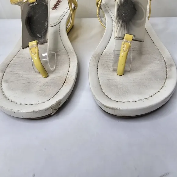 Prada Calzature Donna Patent Yellow and White Mirror Sandals Size 37.5