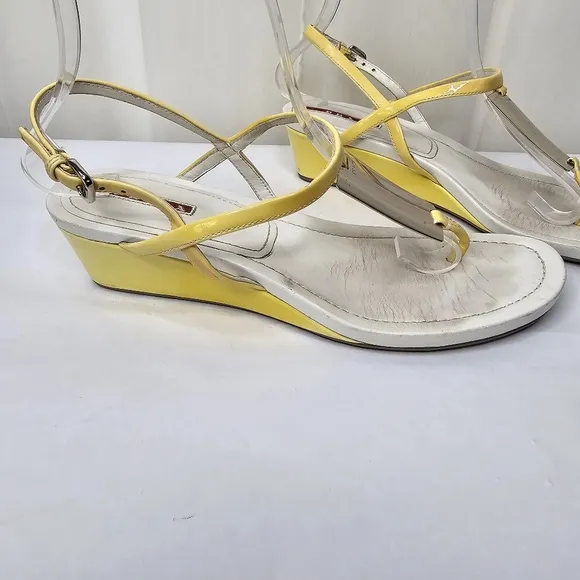 Prada Calzature Donna Patent Yellow and White Mirror Sandals Size 37.5