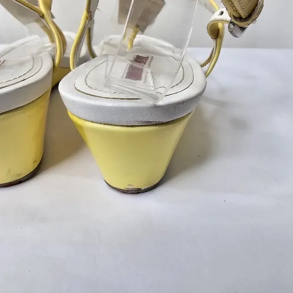 Prada Calzature Donna Patent Yellow and White Mirror Sandals Size 37.5