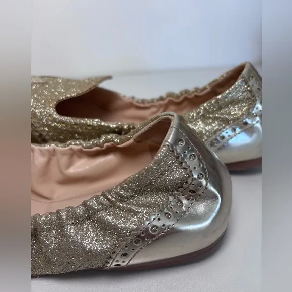 PRADA Round Toe Gold Glitter Metallic Flats Size 39 EU