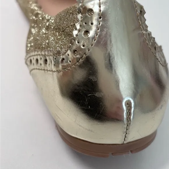 PRADA Round Toe Gold Glitter Metallic Flats Size 39 EU