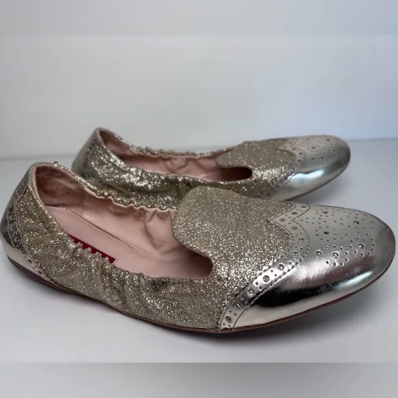PRADA Round Toe Gold Glitter Metallic Flats Size 39 EU