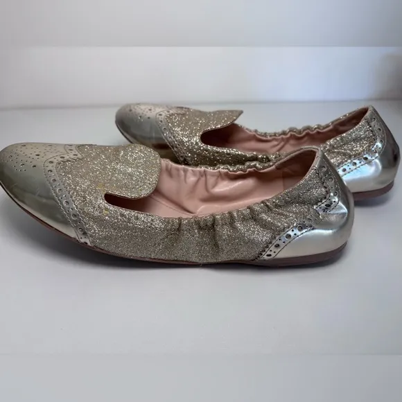 PRADA Round Toe Gold Glitter Metallic Flats Size 39 EU