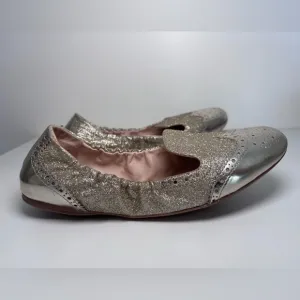 PRADA Round Toe Gold Glitter Metallic Flats Size 39 EU