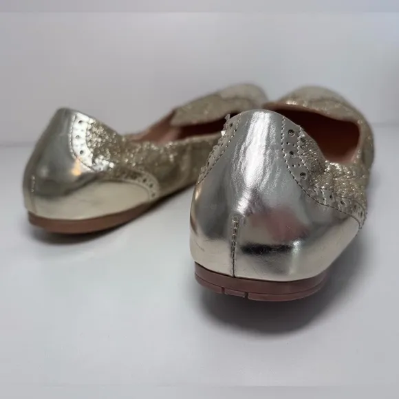 PRADA Round Toe Gold Glitter Metallic Flats Size 39 EU