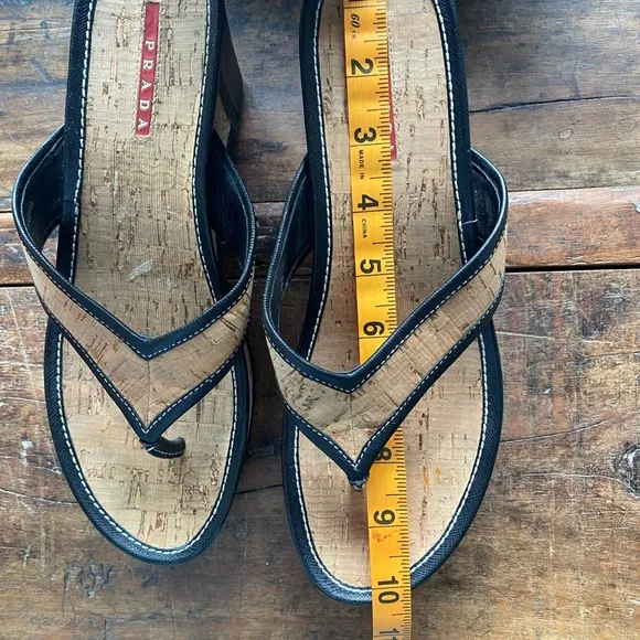 PRADA Thong Cork Wedge Sandals