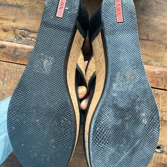 PRADA Thong Cork Wedge Sandals