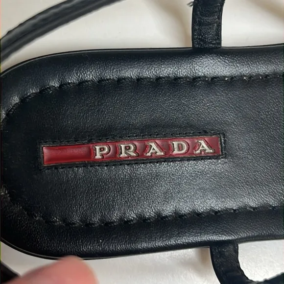 Prada Vernice Black Patent Leather T Strap Flat Sandals Women’s Size 38 US 8