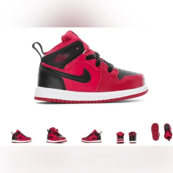 Preowned Jordan Toddler Boys’ 1 Mid “Reverse Bred”,Gym Red/Black-White OG box
