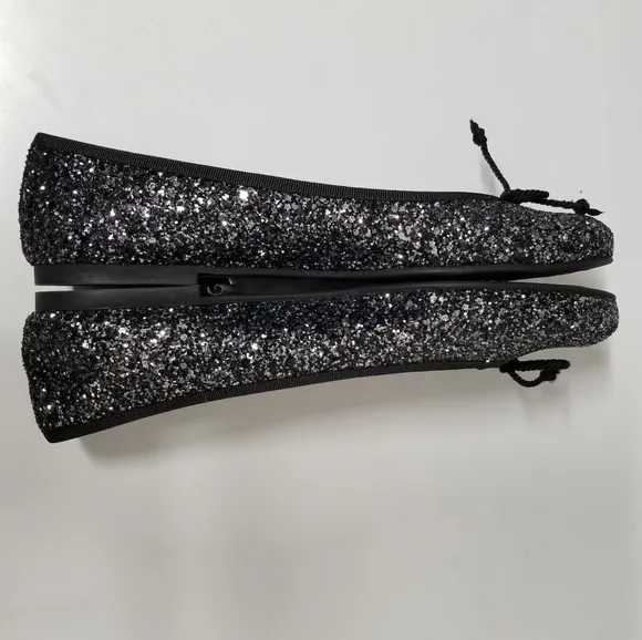 Pretty Ballerinas Silver &amp; Black Glittering ROSARIO Ballet Flats 38 US 7½