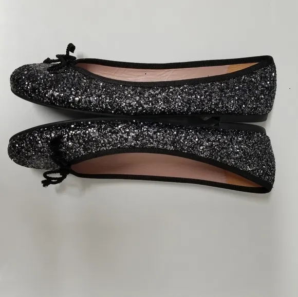 Pretty Ballerinas Silver &amp; Black Glittering ROSARIO Ballet Flats 38 US 7½