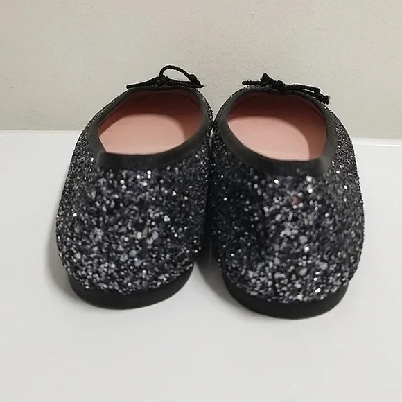 Pretty Ballerinas Silver &amp; Black Glittering ROSARIO Ballet Flats 38 US 7½