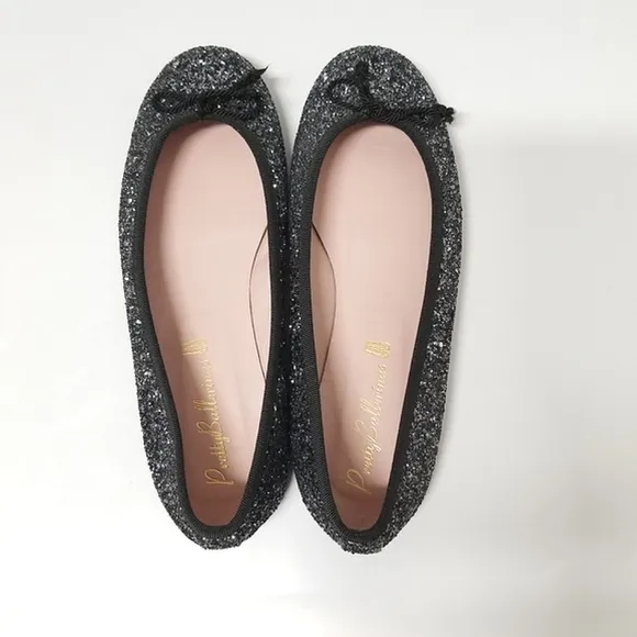 Pretty Ballerinas Silver &amp; Black Glittering ROSARIO Ballet Flats 38 US 7½