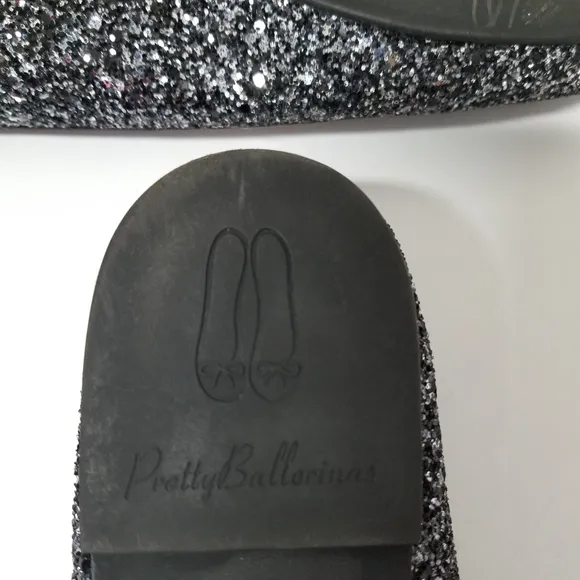 Pretty Ballerinas Silver &amp; Black Glittering ROSARIO Ballet Flats 38 US 7½