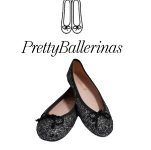 Pretty Ballerinas Silver &amp; Black Glittering ROSARIO Ballet Flats 38 US 7½