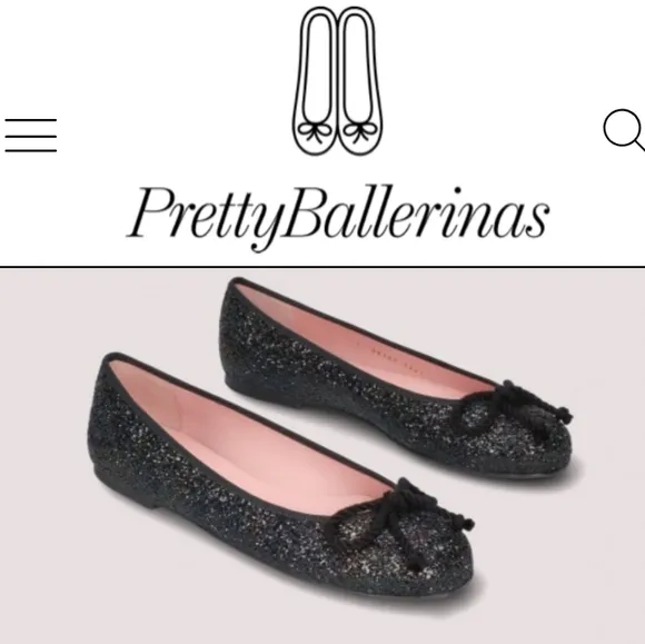 Pretty Ballerinas Silver &amp; Black Glittering ROSARIO Ballet Flats 38 US 7½