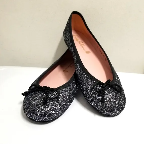 Pretty Ballerinas Silver &amp; Black Glittering ROSARIO Ballet Flats 38 US 7½