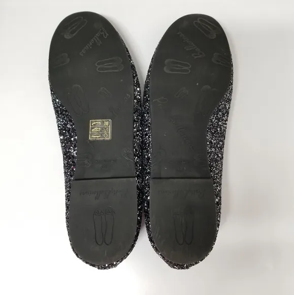 Pretty Ballerinas Silver &amp; Black Glittering ROSARIO Ballet Flats 38 US 7½