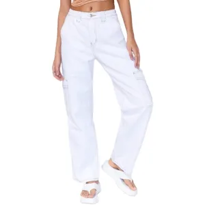 Princess Polly Utility Cargo Recycled Cotton Blend Denim White Jeans NWT Size 6