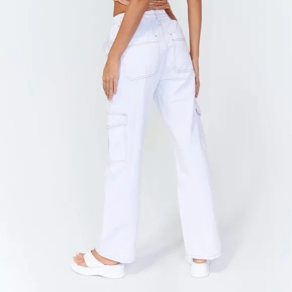 Princess Polly Utility Cargo Recycled Cotton Blend Denim White Jeans NWT Size 6